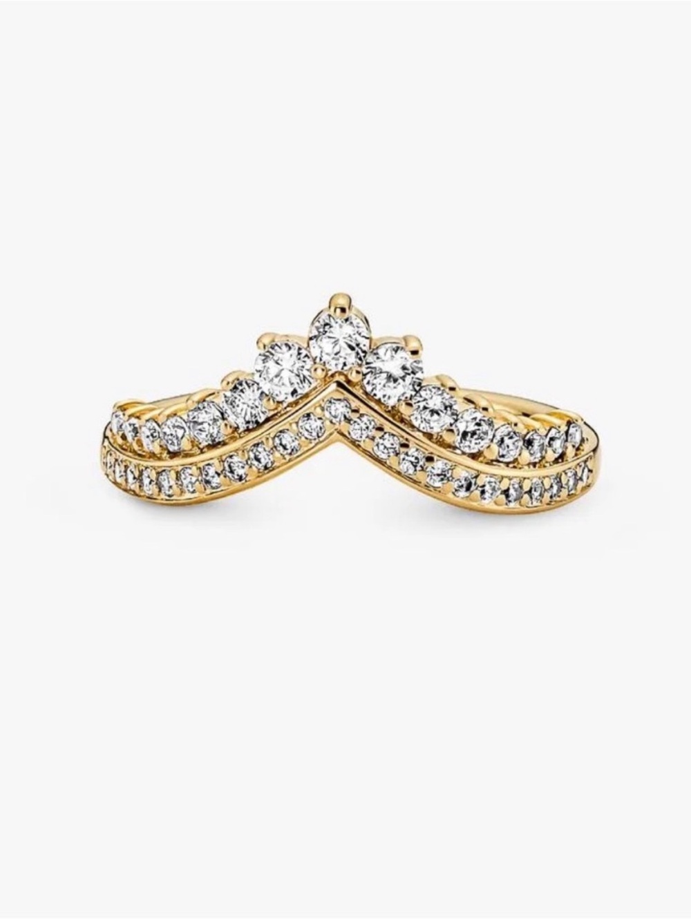 Pandora Gold Cubic Zirconia Chevron Ring with Clear Stones